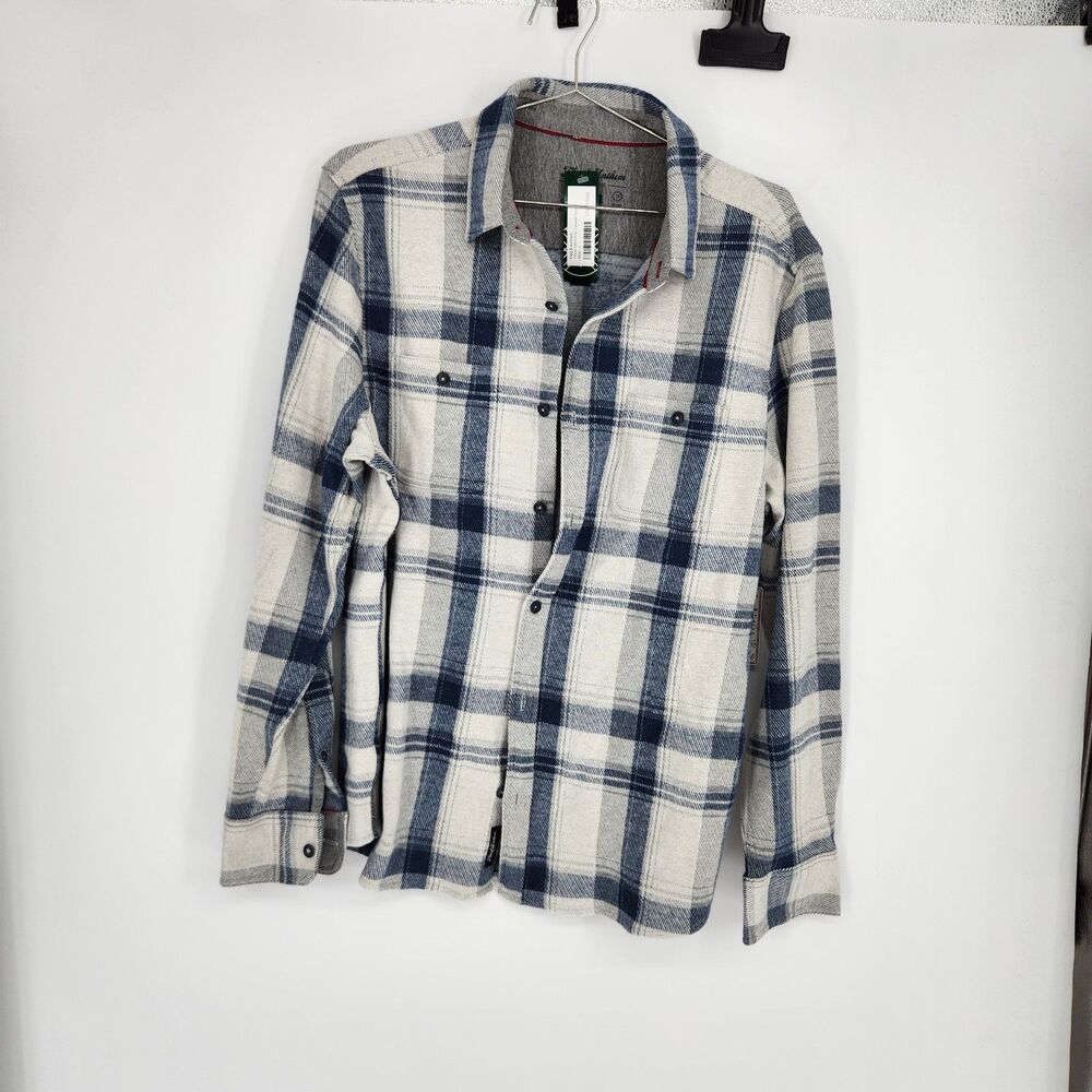 Flag & Anthem Men's Blue White Large Tilton Hero Knit Flannel Shirt NWOT